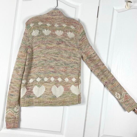 Nwot LOVESHACKFANCY Cardigan M Pink White-Hearts Gold-Snap-Up Wool Cotton Pocket - Picture 5 of 16